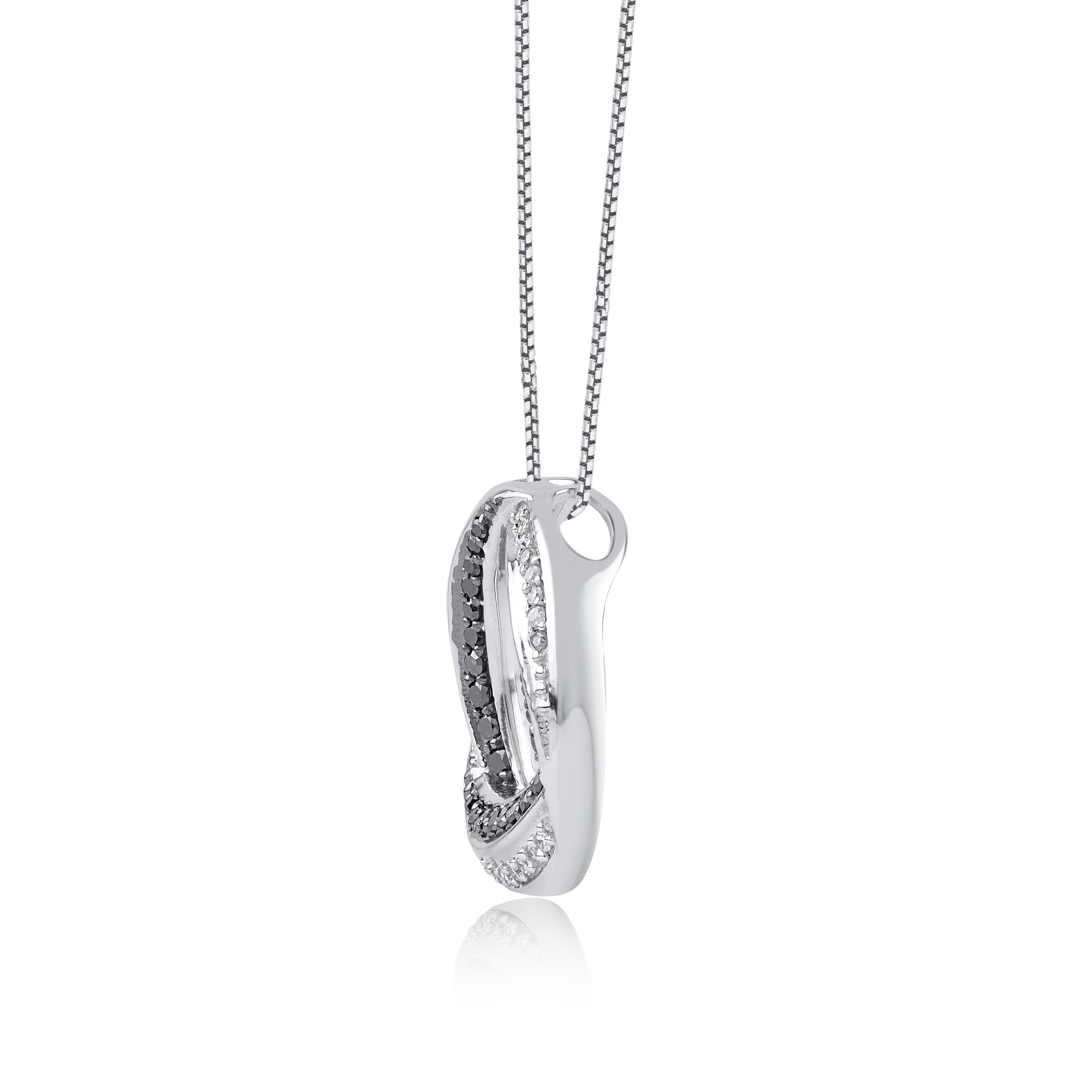 Art Deco TJD 0.20 Carat Black & White Diamond 14 Karat White Gold Circle Pendant Necklace For Sale