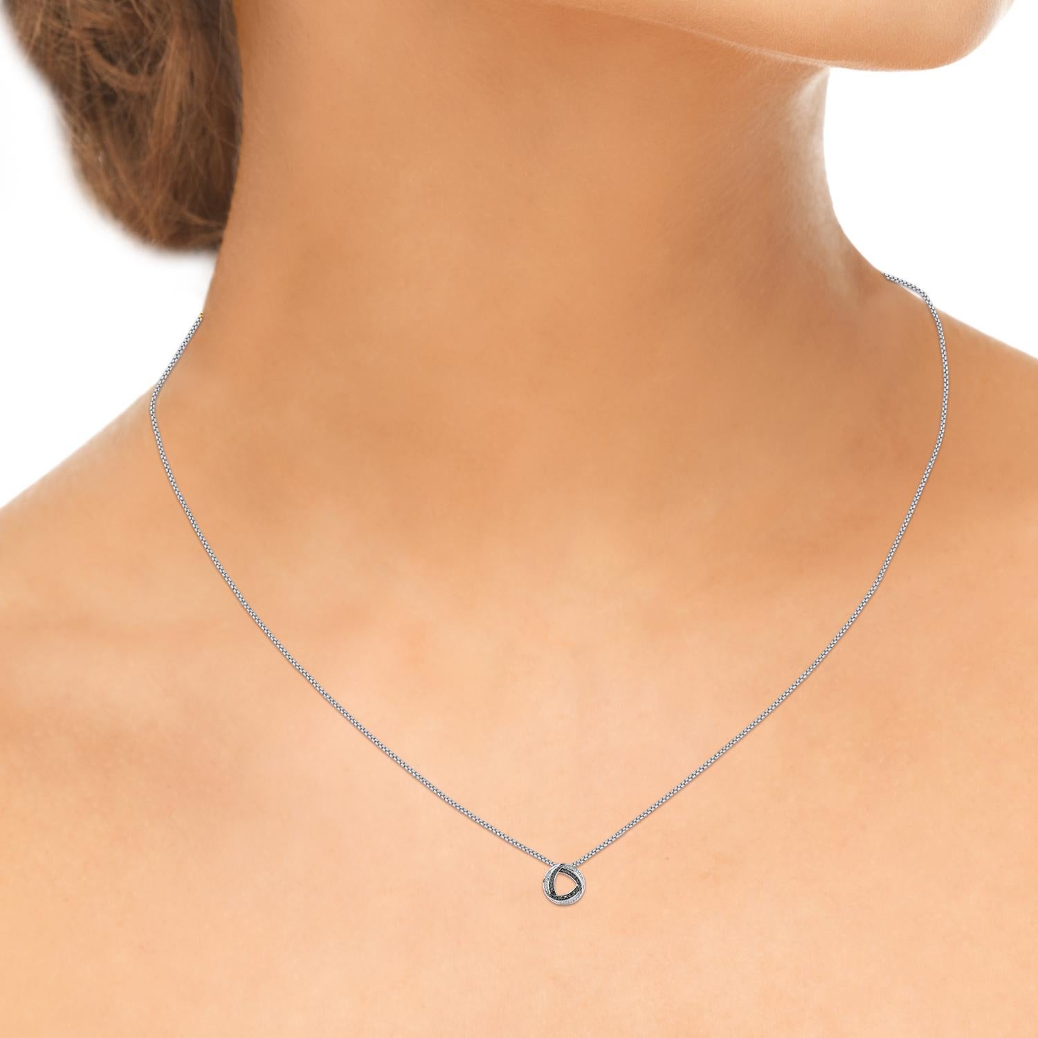 Round Cut TJD 0.20 Carat Black & White Diamond 14 Karat White Gold Circle Pendant Necklace For Sale