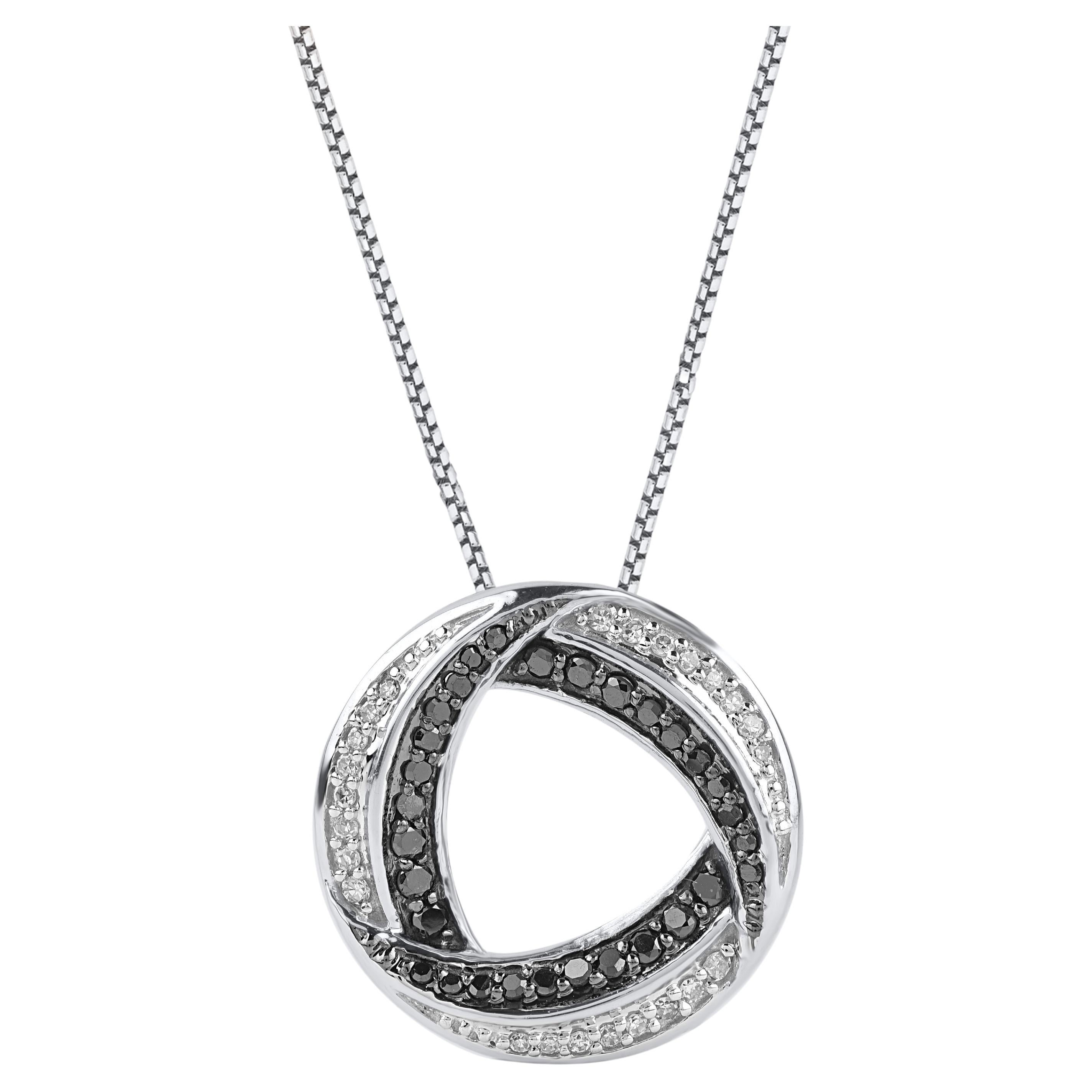 TJD 0.20 Quilates Diamante Blanco y Negro Collar Colgante Círculo Oro Blanco 14 Kilates