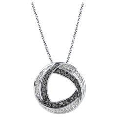 TJD 0.20 Quilates Diamante Blanco y Negro Collar Colgante Círculo Oro Blanco 14 Kilates