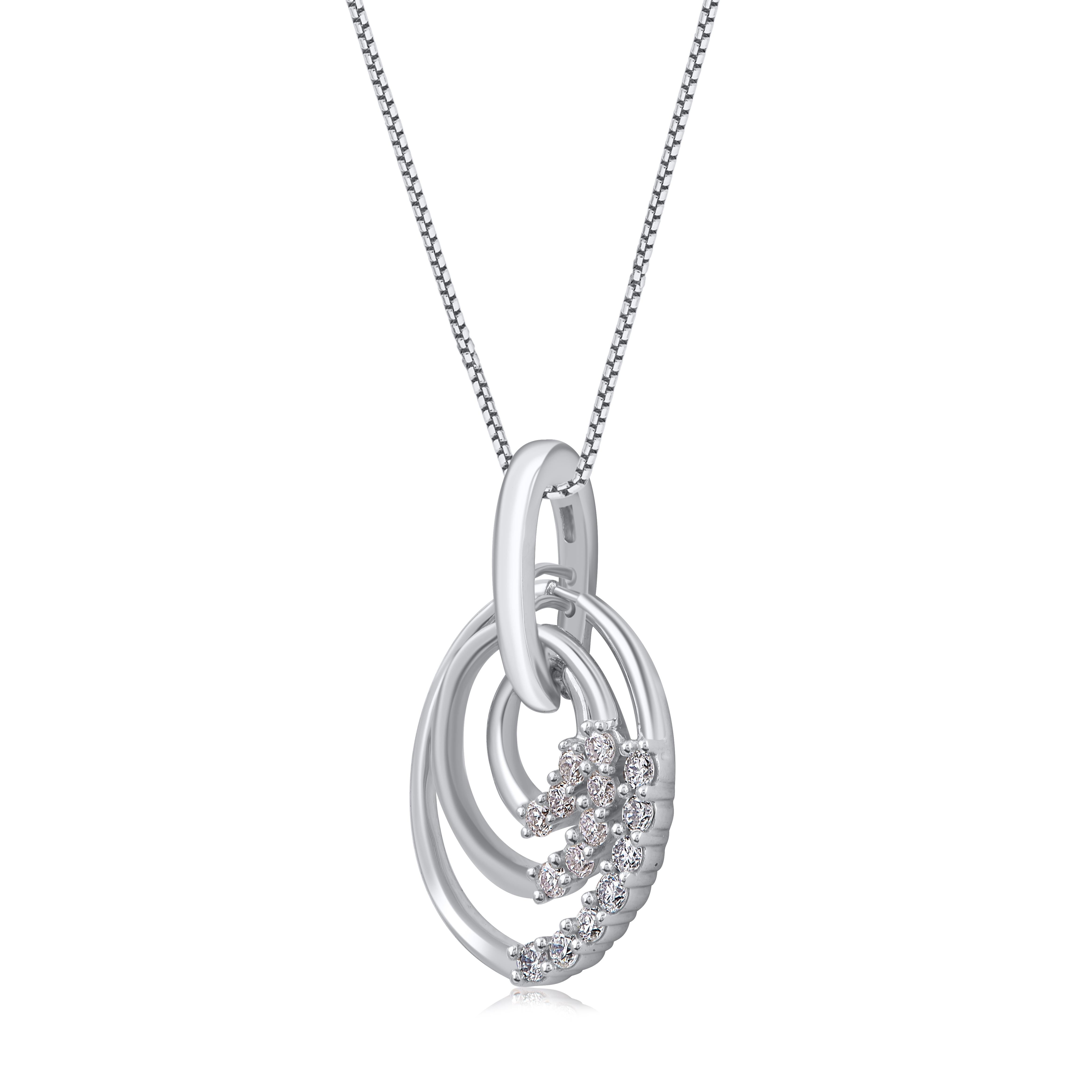 Bring sparkle to your favorite casual or dressy looks with this diamond graduated circles pendant. This diamond pendant is crafted from 14-karat white gold and features 15 brilliant cut diamonds set in prong setting. H-I color I2 clarity and a high