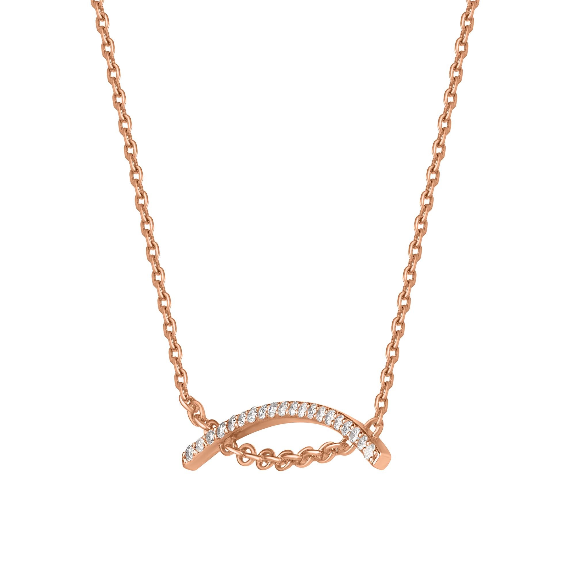 Bring charm to your look with this diamond pendant Necklace. Made by skillful craftsmen in 14KT rose gold and studded with 20 round brilliant cut white diamonds in prong setting and shine in H-I Color I2 Clarity. The total diamond weight is 0.20
