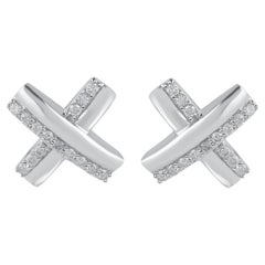 TJD 0.20 Carat Brilliant Cut Diamond 14KT White Gold 'X' Shape Stud Earrings