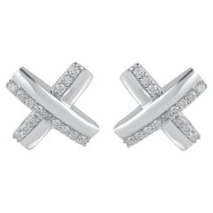 TJD 0.20 Carat Brilliant Cut Diamond 14KT White Gold 'X' Shape Stud Earrings