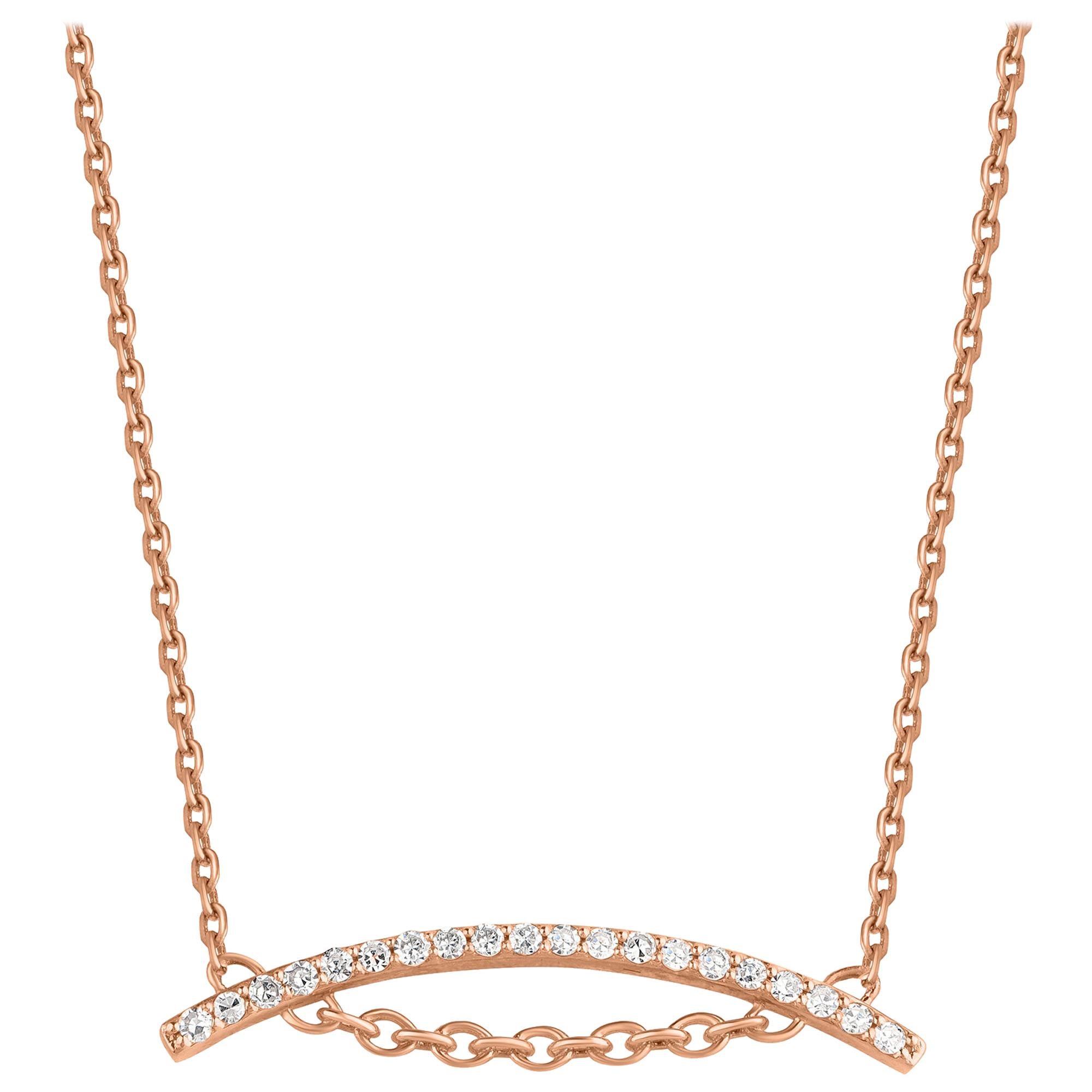 TJD 0.20 Carat Diamond 18 Karat Rose Gold Curved Bar Necklace with 18 inch Chain For Sale