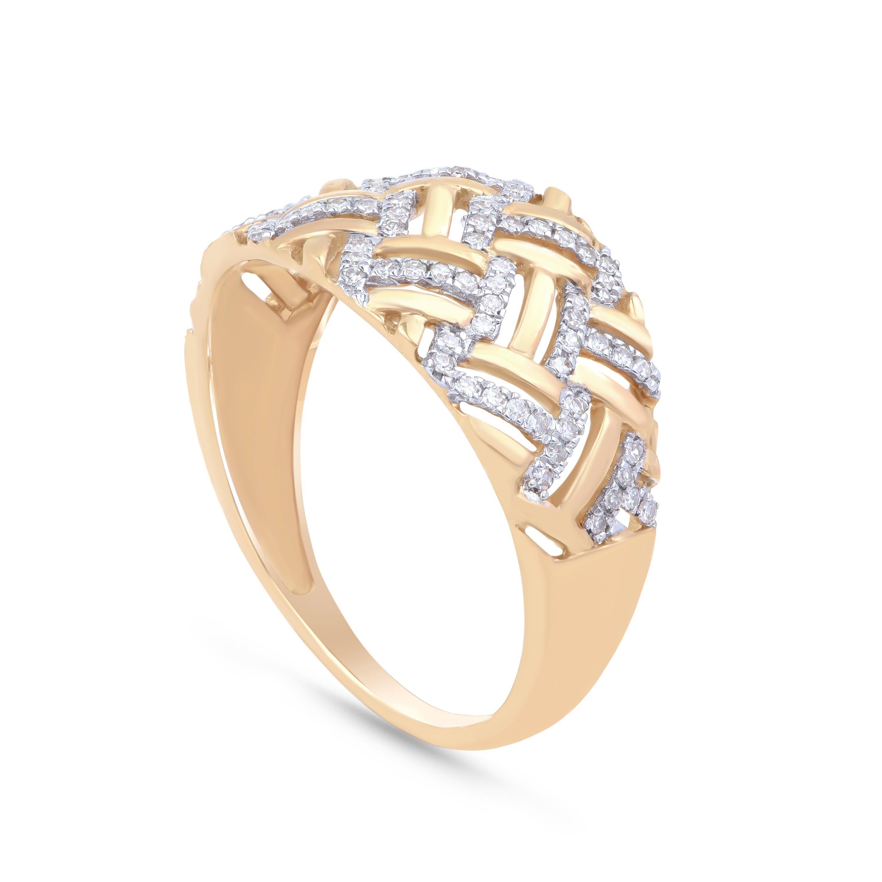 Moderne TJD, bague d'anniversaire entrelacée en or jaune 18 carats et diamants de 0,20 carat en vente