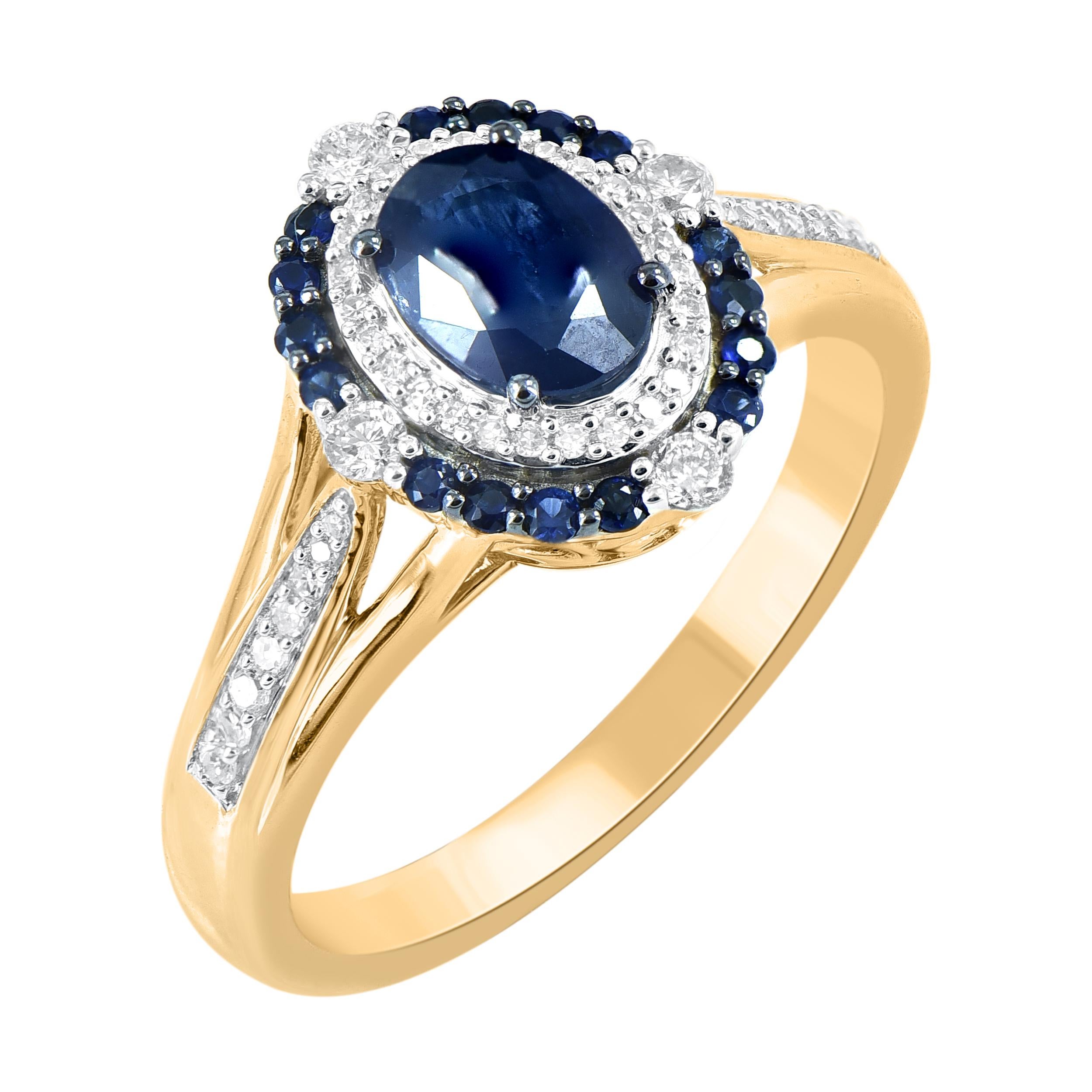 This ring dazzles with diamond and blue sapphire. Decorated with shimmering 46 single cut & brilliant cut diamonds and 1 oval blue sapphire set in prong & pave setting. We only use 100% natural and conflict free diamonds which sparkles in H-I color
