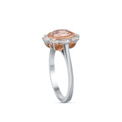 TJD Anello di fidanzamento in oro bianco 18KT con diamante da 0,20 carati e morganite ovale da 8X6MM