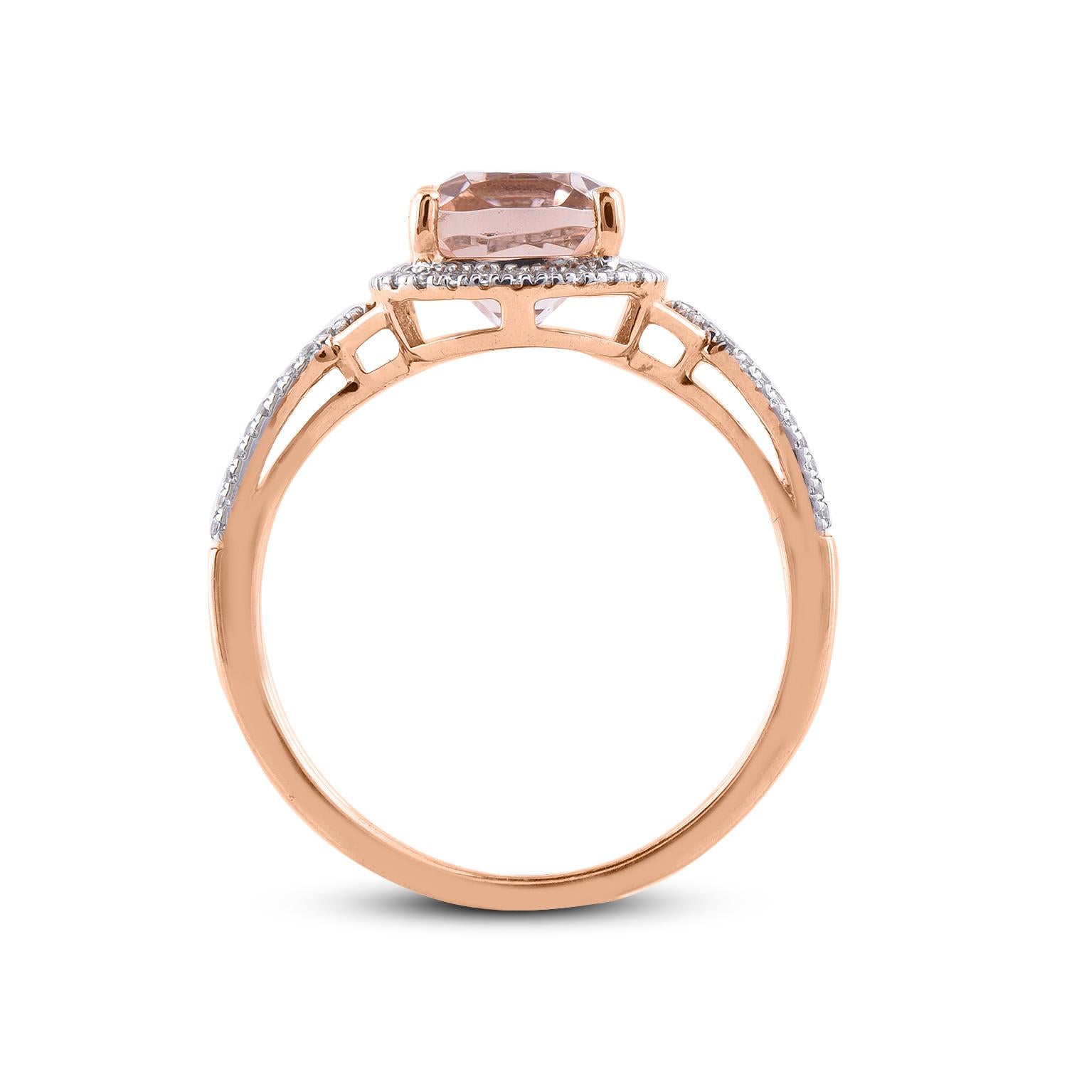 TJD 0.20 Carat Diamond and 9X7 mm Cushion Morganite 14 Karat Rose Gold Ring In New Condition For Sale In New York, NY