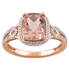 Anello TJD con diamante da 0,20 carati e morganite a cuscino da 9X7 mm in oro rosa da 14 carati