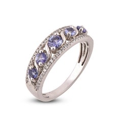 TJD 0.20 Carat Diamond and Tanzanite 14 Karat White Gold Fashion Band Ring