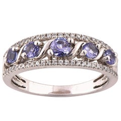 TJD 0.20 Carat Diamond and Tanzanite 14 Karat White Gold Fashion Band Ring