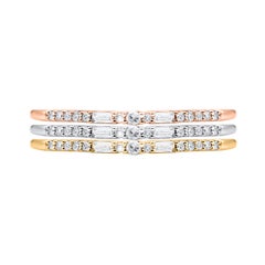 TJD 0.20 Carat Diamond Three Piece Stackable Band Set in 14 Karat Tri-Tone Gold