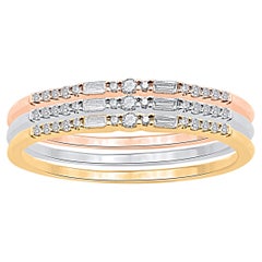 TJD Bracelet empilable trois pièces en or 14 carats tricolore avec diamant de 0,20 carat