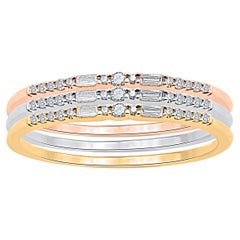 TJD 0.20 Carat Diamond Three Piece Stackable Band Set in 14 Karat Tri-Tone Gold