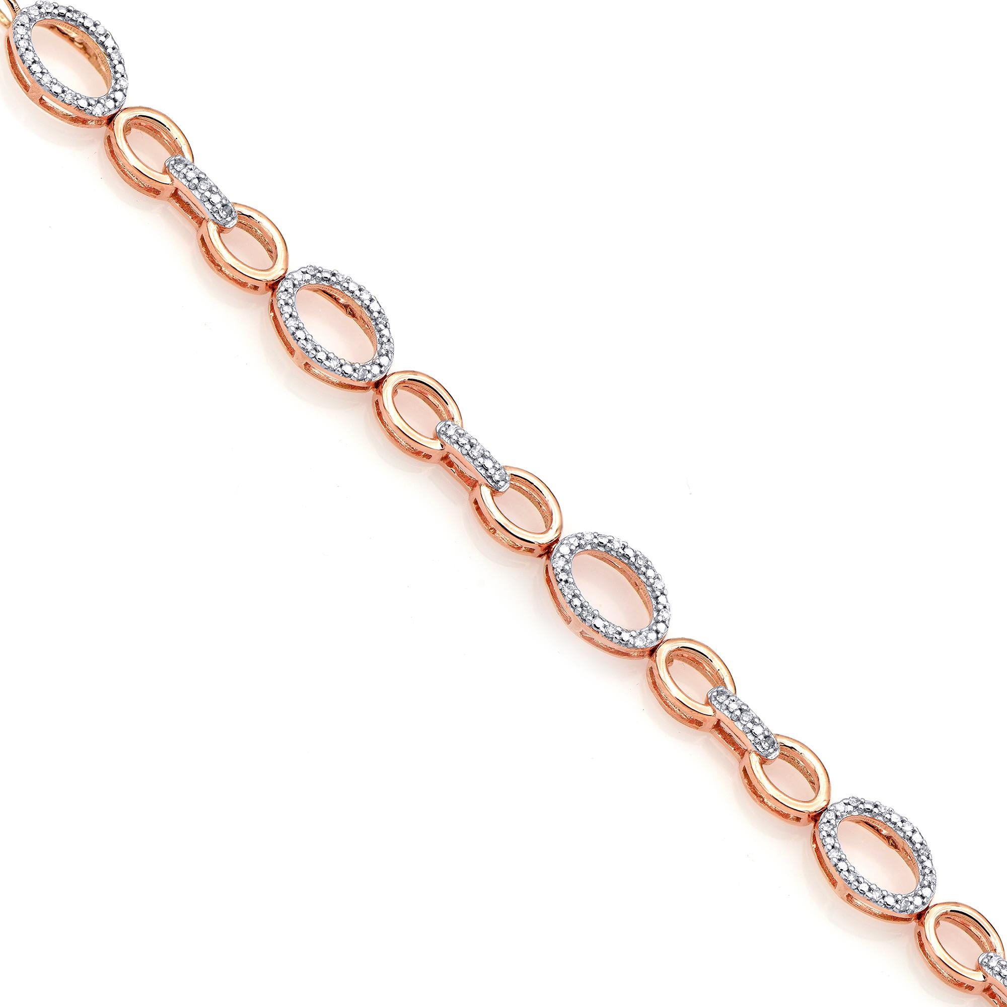 Elegantly designed diamond studded bracelet suitable for everyday wear studded with 104 single cut round diamonds in prong Setting. The diamonds are graded H-I Color, I2 Clarity. Crafted beautifully in 14 Karat Rose Gold and secures comfortably with