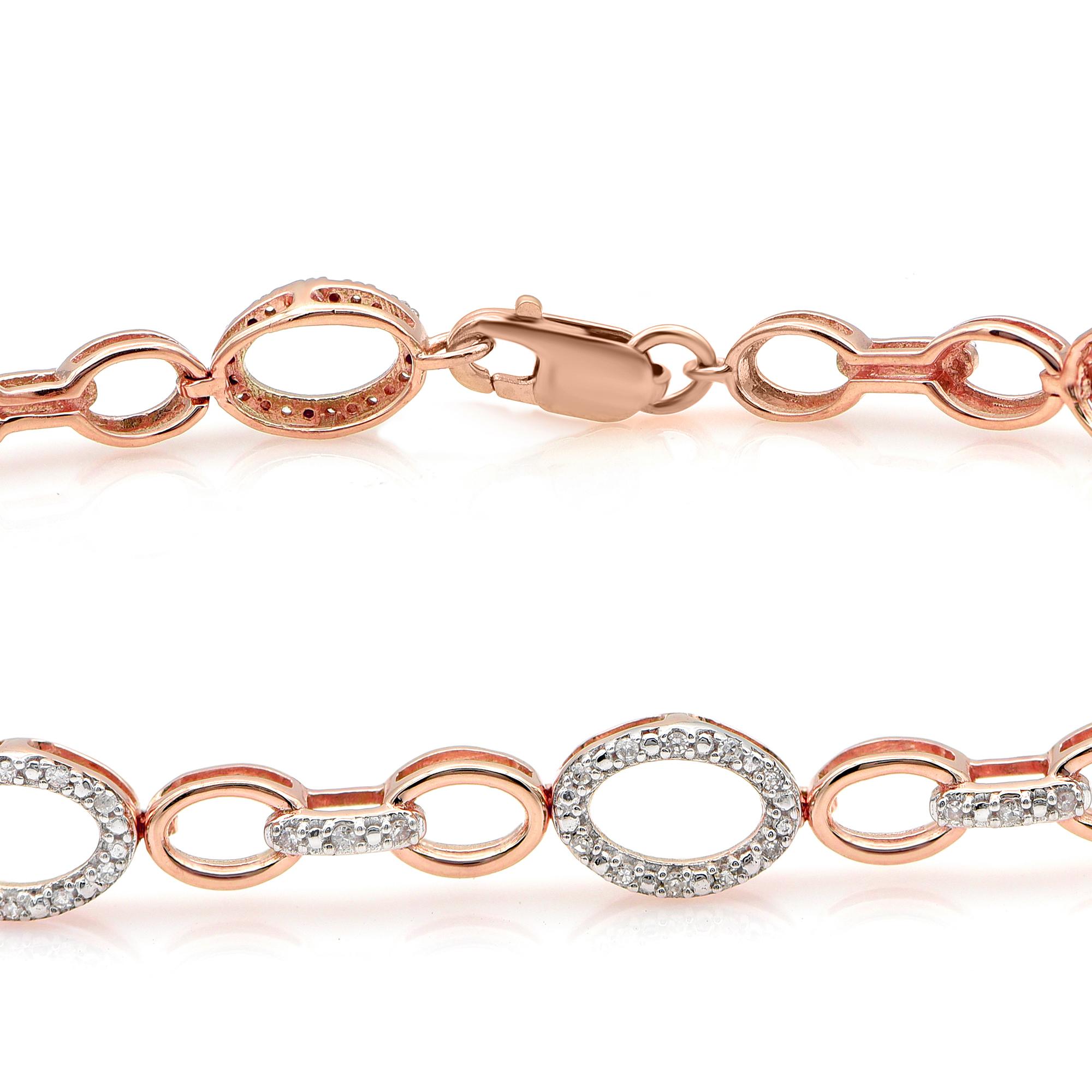 Contemporain Bracelet à maillons de forme ovale en or rose 14 carats avec diamants naturels de 0,20 carat TJD en vente