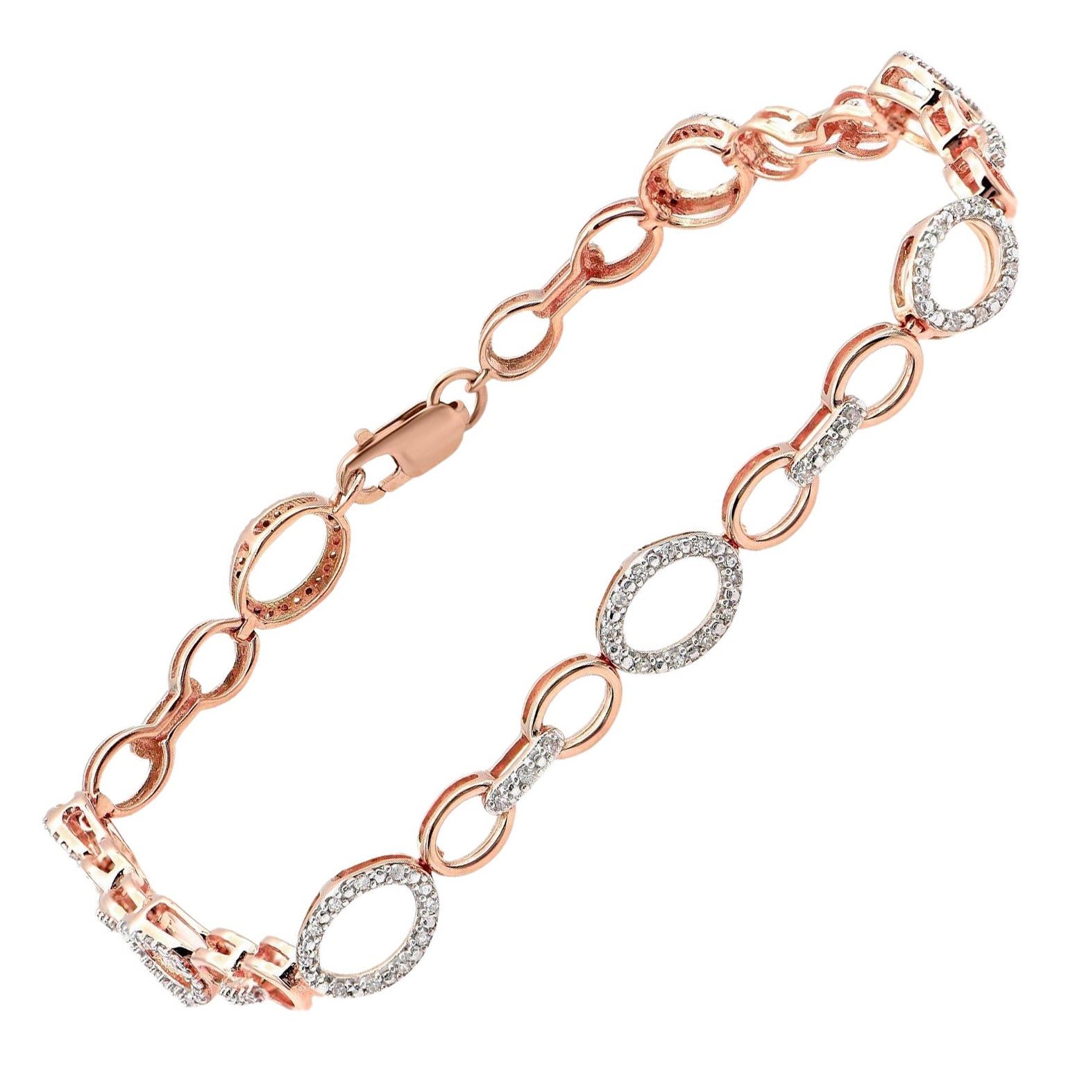 TJD 0.20 Carat Natural Diamond 14 Karat Rose Gold Oval Shape Link Bracelet en vente