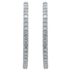 TJD Orecchini a cerchio in oro bianco 14 carati con diamante naturale da 0,20 carati