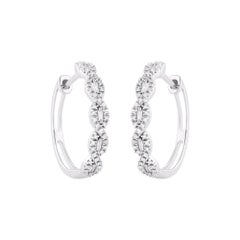 TJD 0.20 Carat Natural Diamond 14 Karat White Gold Hoop Earrings