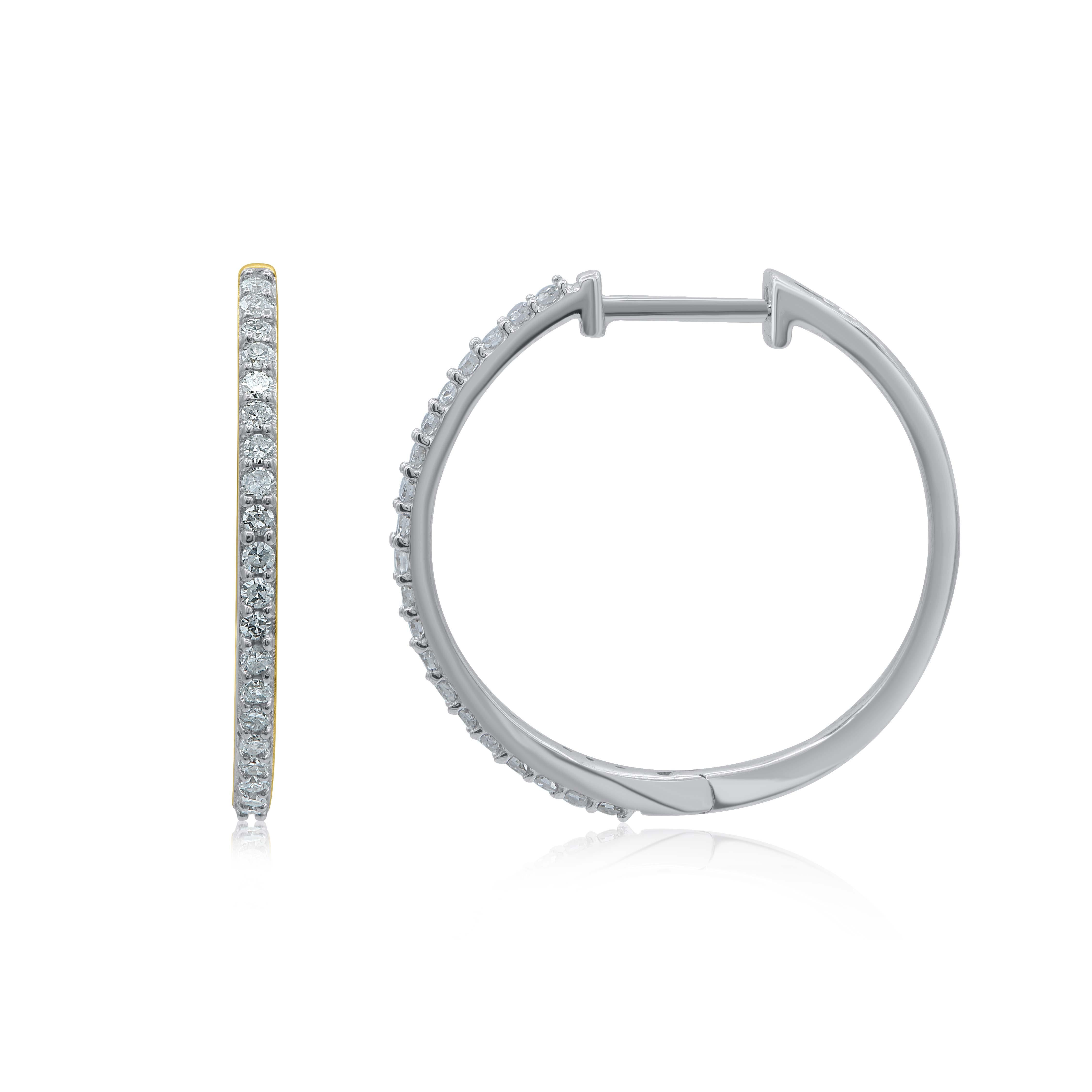 Moderne Créoles en or blanc 14 carats avec diamants naturels de 0,20 carat TJD en vente