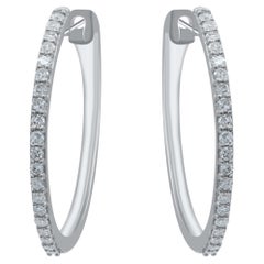 TJD 0.20 Carat Natural Diamond 14 Karat White Gold Hoop Earrings
