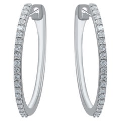 Créoles en or blanc 14 carats avec diamants naturels de 0,20 carat TJD