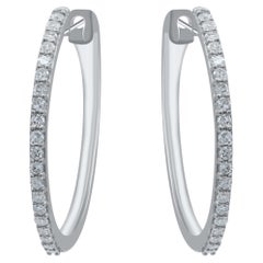 TJD Pendientes de aro de oro blanco de 14 quilates con diamante natural de 0,20 quilates