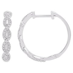 TJD Pendientes de aro de oro blanco de 14 quilates con diamante natural de 0,20 quilates