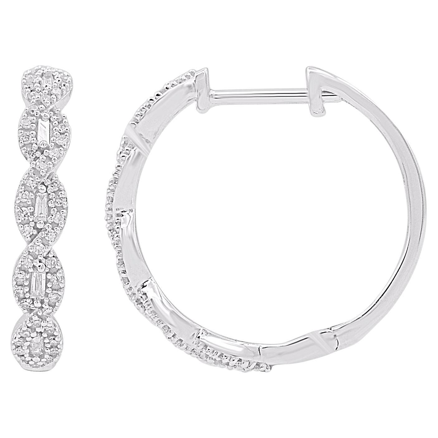 TJD 0.20 Carat Natural Diamond 14 Karat White Gold Hoop Earrings