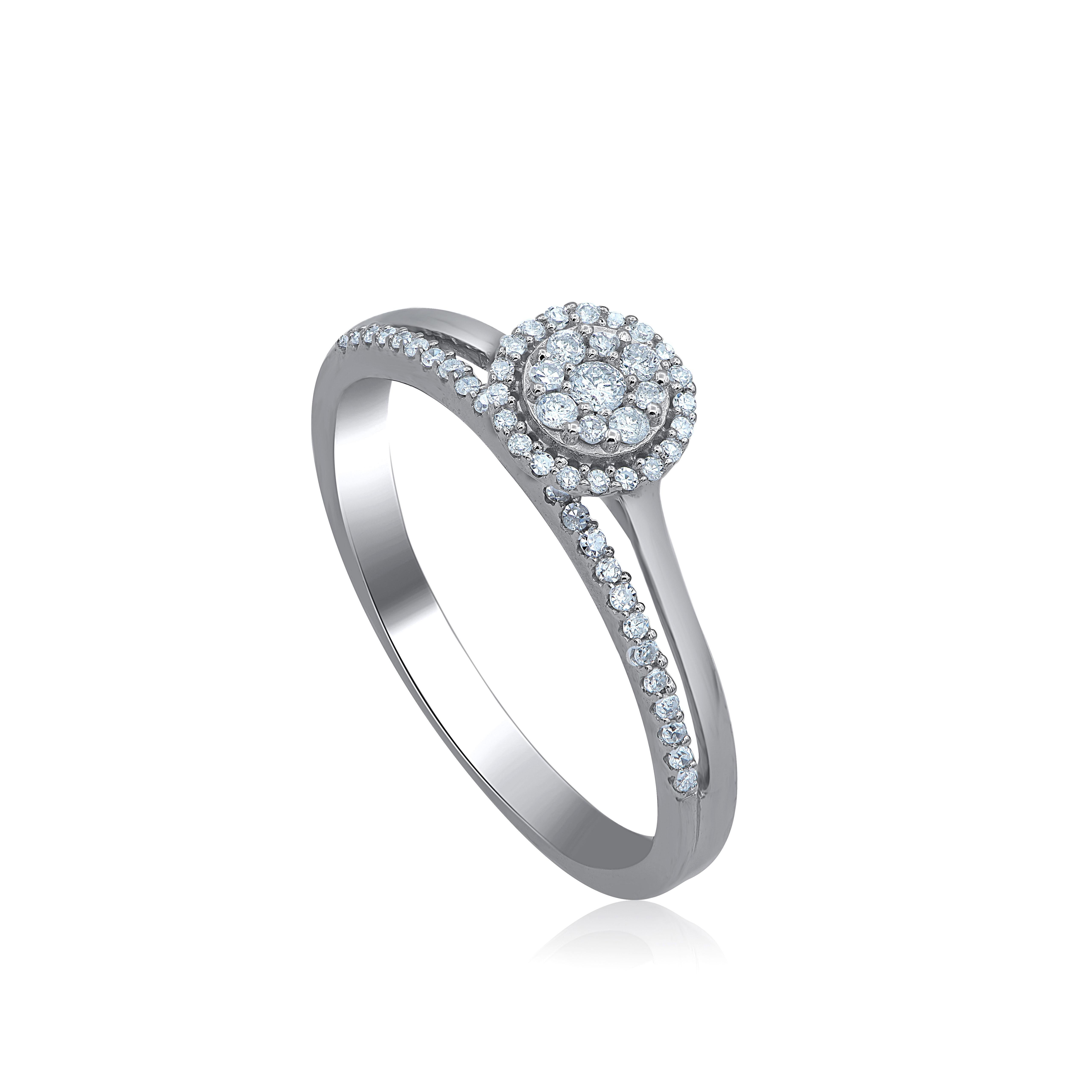 Contemporary TJD 0.20 Carat Natural Diamond 14 Karat White Gold Split Shank Engagement Ring For Sale