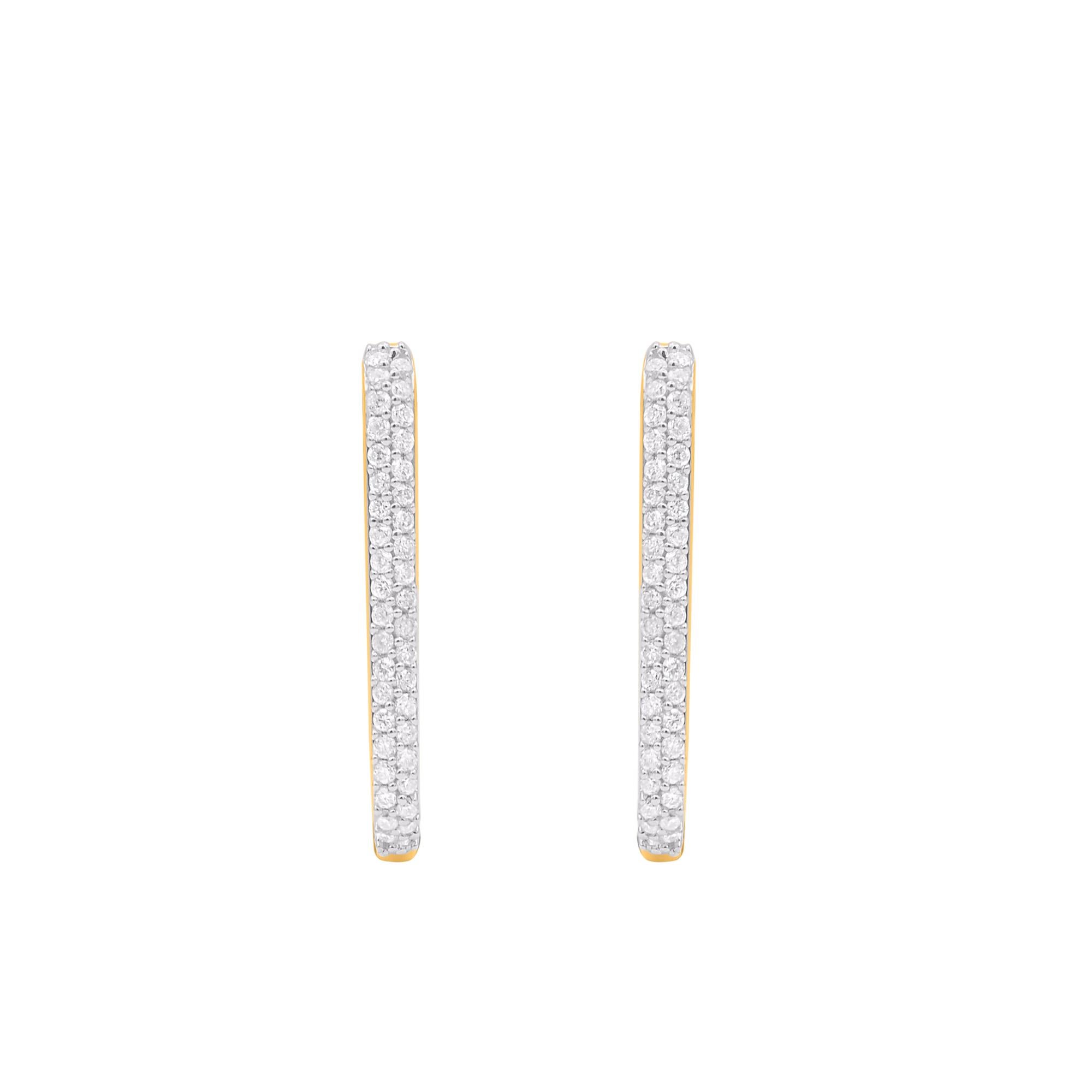 Top off your everyday look with these playful diamond U-shape hoop earrings. This earring is beautifully designed and studded with 80 single cut round diamond set in prong setting. We only use natural, 100% conflict free diamonds which shines in H-I