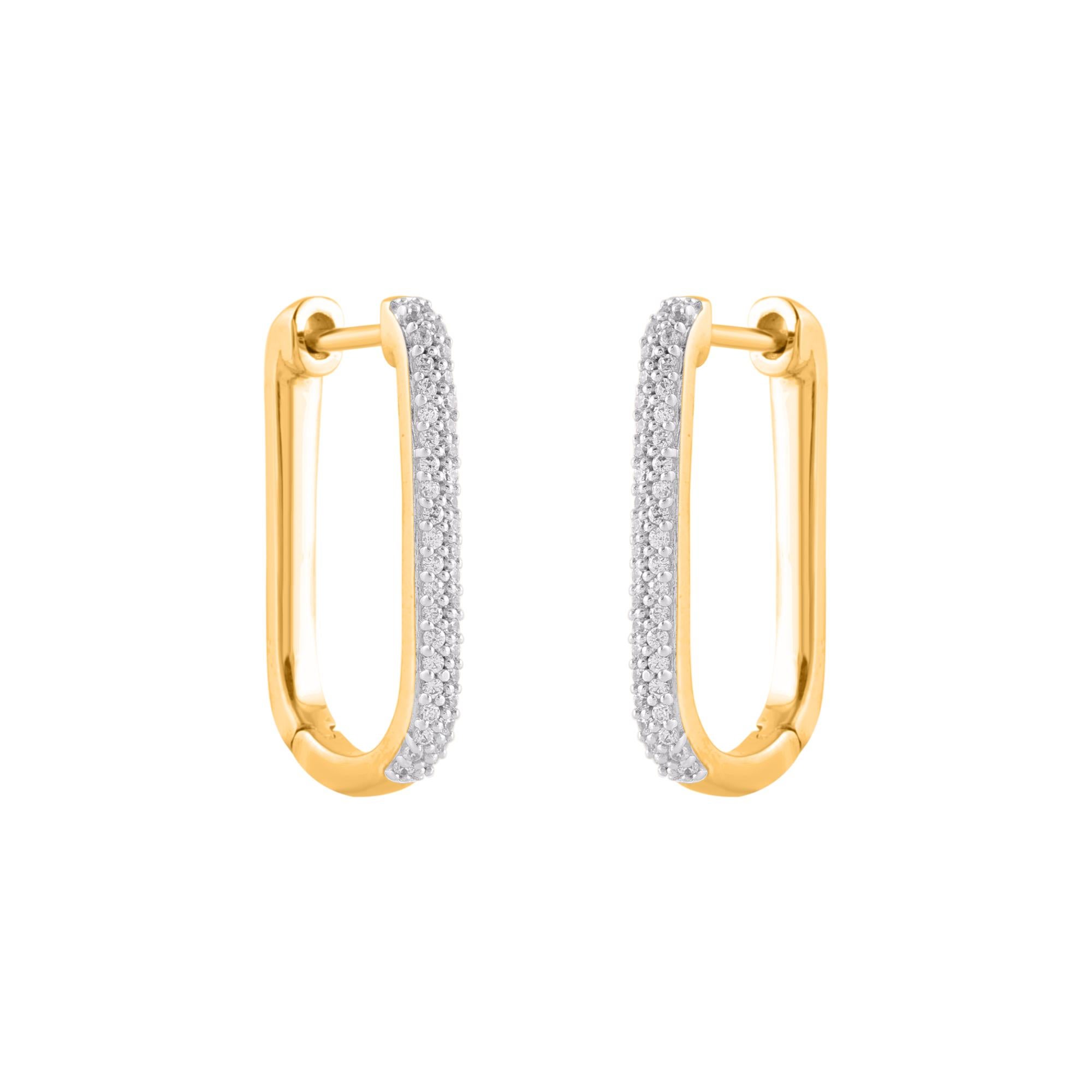 Modern TJD 0.20 Carat Natural Diamond 14 Karat Yellow Gold U-Shape Hoop Earrings For Sale
