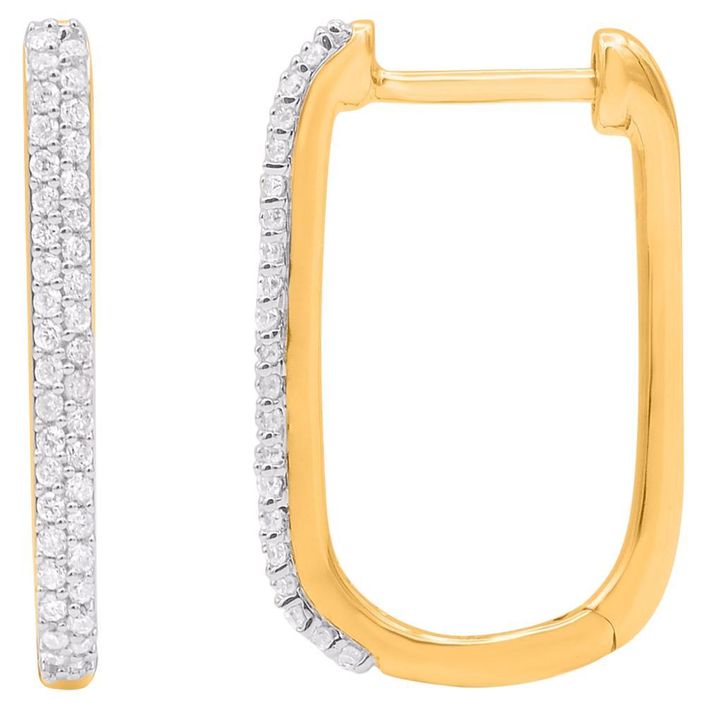 TJD 0.20 Carat Natural Diamond 14 Karat Yellow Gold U-Shape Hoop Earrings