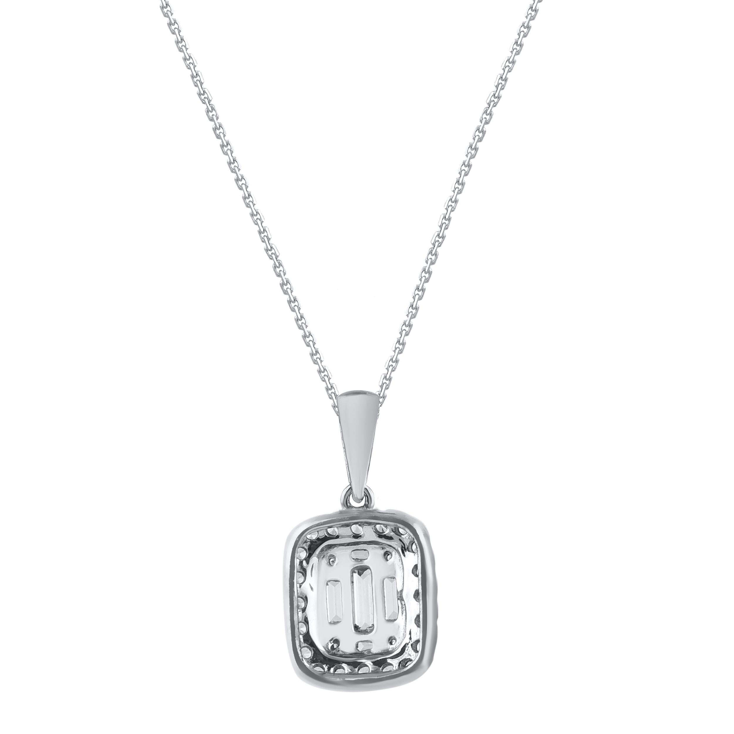Contemporary TJD 0.20 Carat Natural Diamond 14KT Gold Cushion Frame Halo Pendant Necklace For Sale