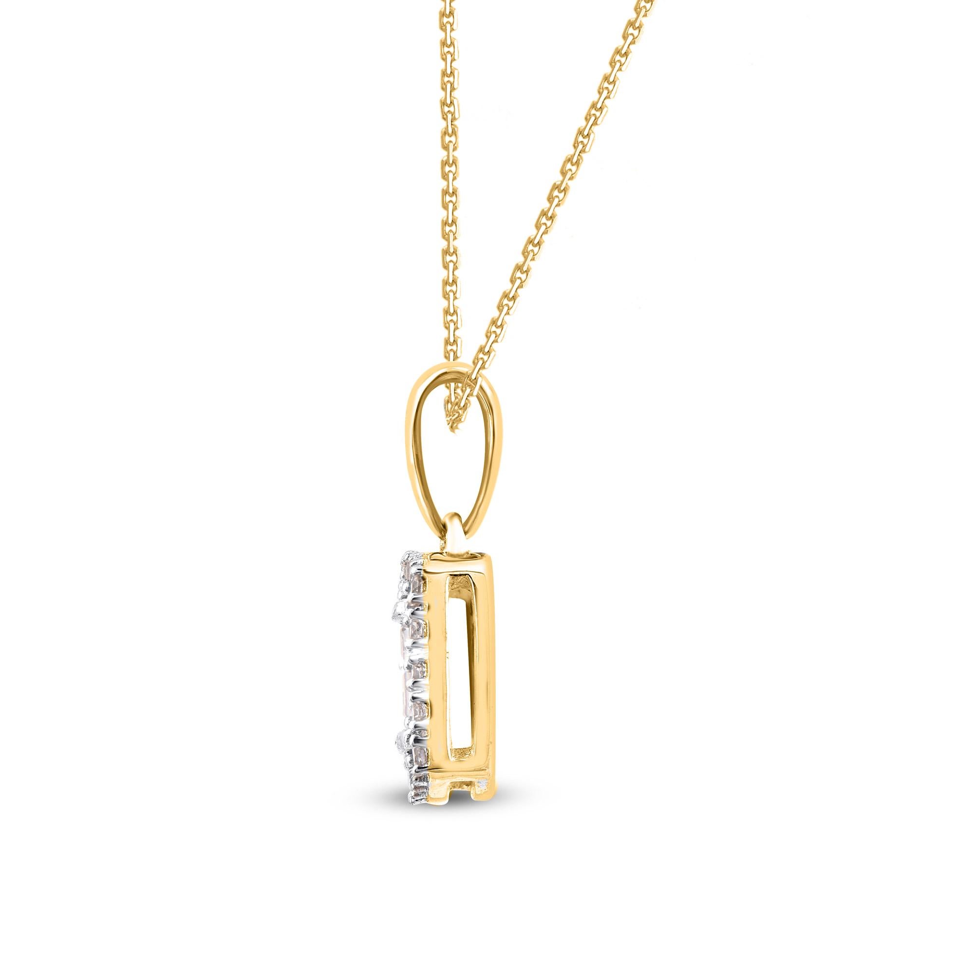 Contemporain TJD Collier pendentif halo en or 14KT serti d'un diamant naturel de 0,20 carat en vente