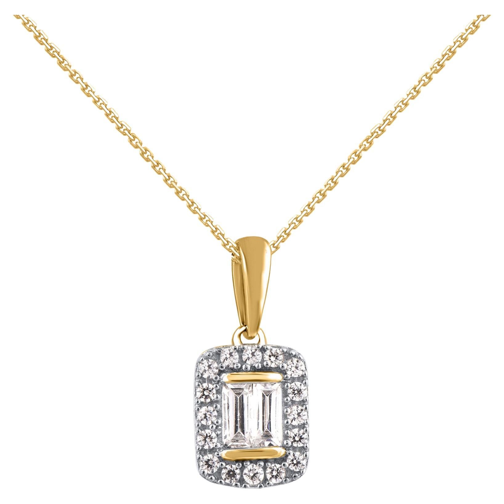 TJD 0.20 Carat Natural Diamond 14KT Gold Cushion Frame Halo Pendant Necklace