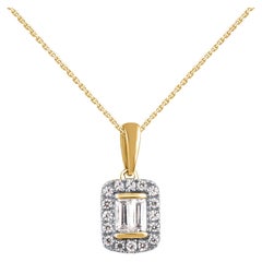 TJD 0.20 Carat Natural Diamond 14KT Gold Cushion Frame Halo Pendant Necklace