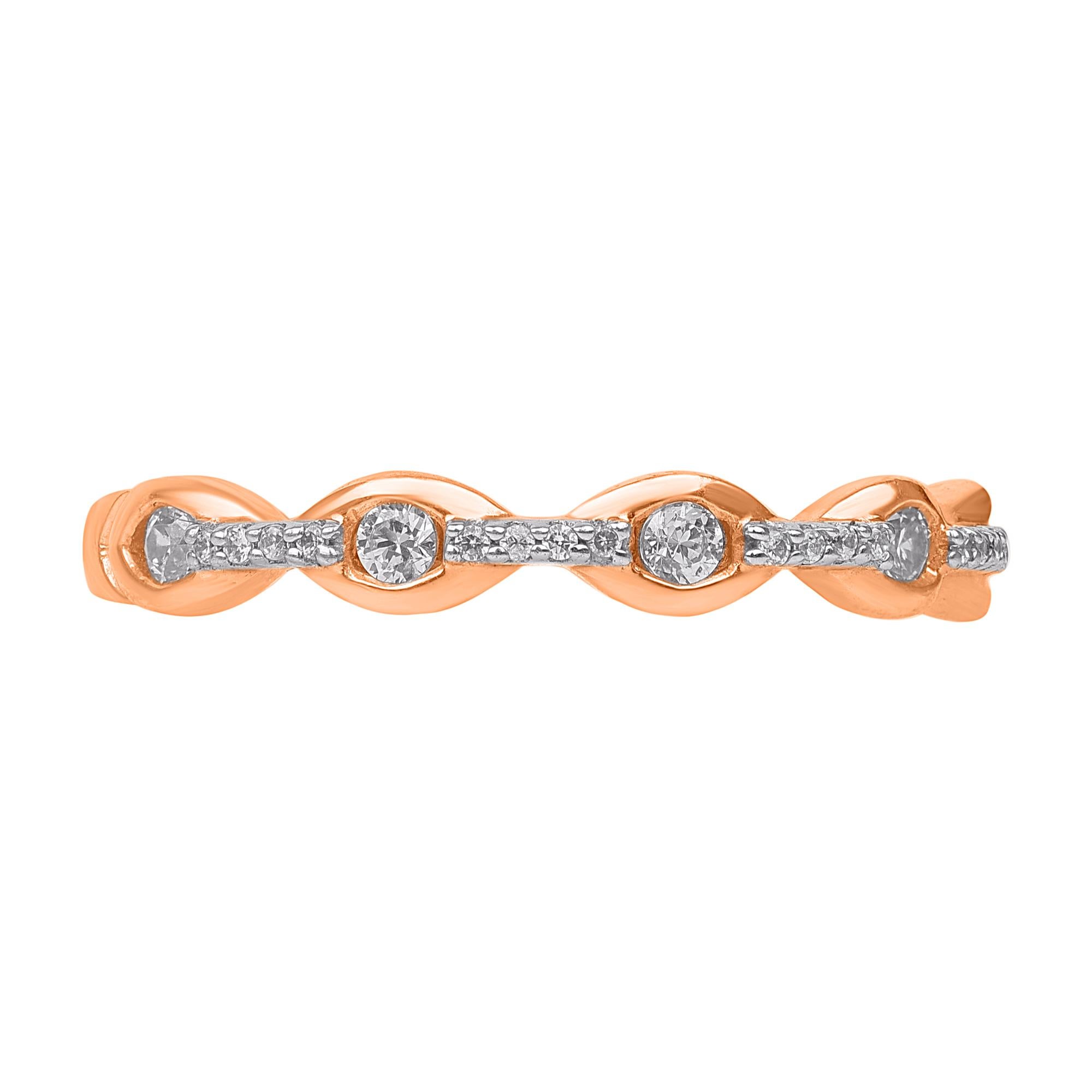 Make your most special and precious day shine with this wedding band ring. Beautifully crafted by our inhouse experts in 14 karat rose gold and embellished with 21 round diamonds in prong and channel setting. Total diamond weight is 0.20 carat. The