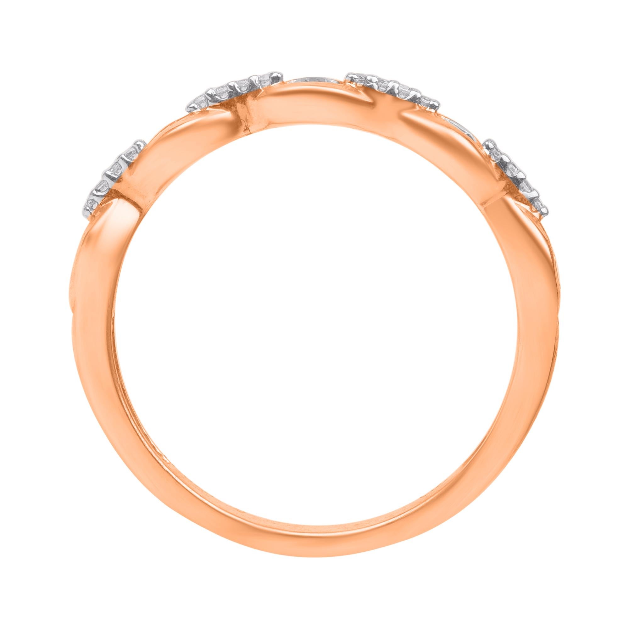 Art Deco TJD 0.20 Carat Natural Diamond 14KT Rose Gold Wedding Band Ring For Sale