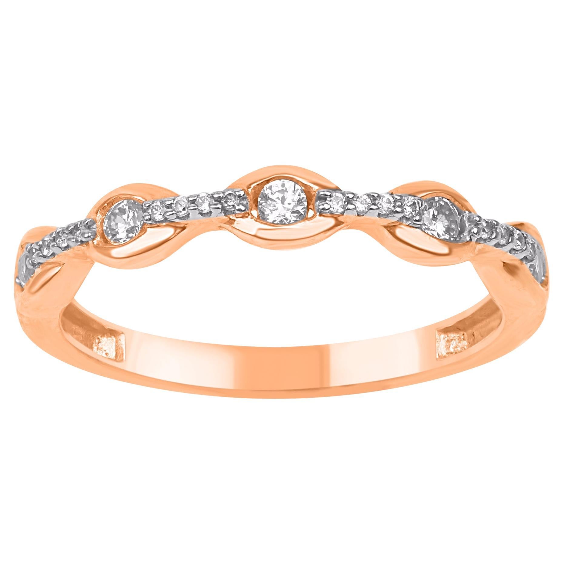 TJD 0.20 Carat Natural Diamond 14KT Rose Gold Wedding Band Ring