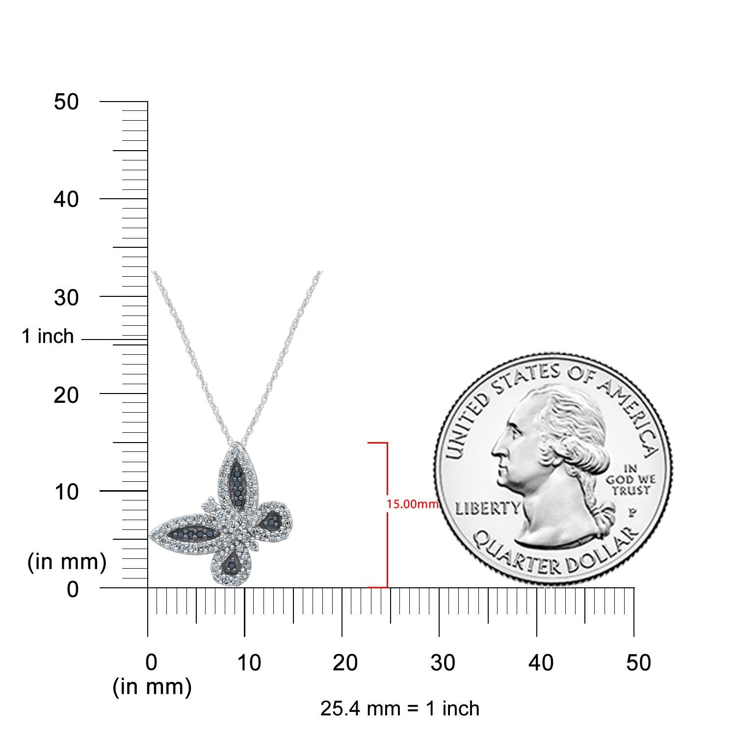 Round Cut TJD 0.20 Carat Natural Diamond Butterfly Pendant Necklace in 14 Karat White Gold For Sale
