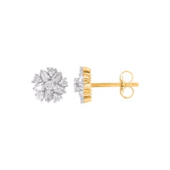 TJD Pendientes de oro amarillo de 10 quilates con racimo floral de diamantes naturales de 0,20 quilates
