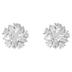 TJD Pendientes de oro amarillo de 10 quilates con racimo floral de diamantes naturales de 0,20 quilates