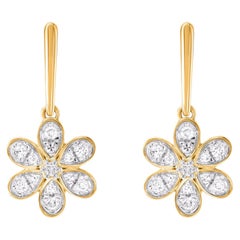 TJD Orecchini a goccia con fiori di diamanti naturali da 0,20 carati in oro giallo 10K