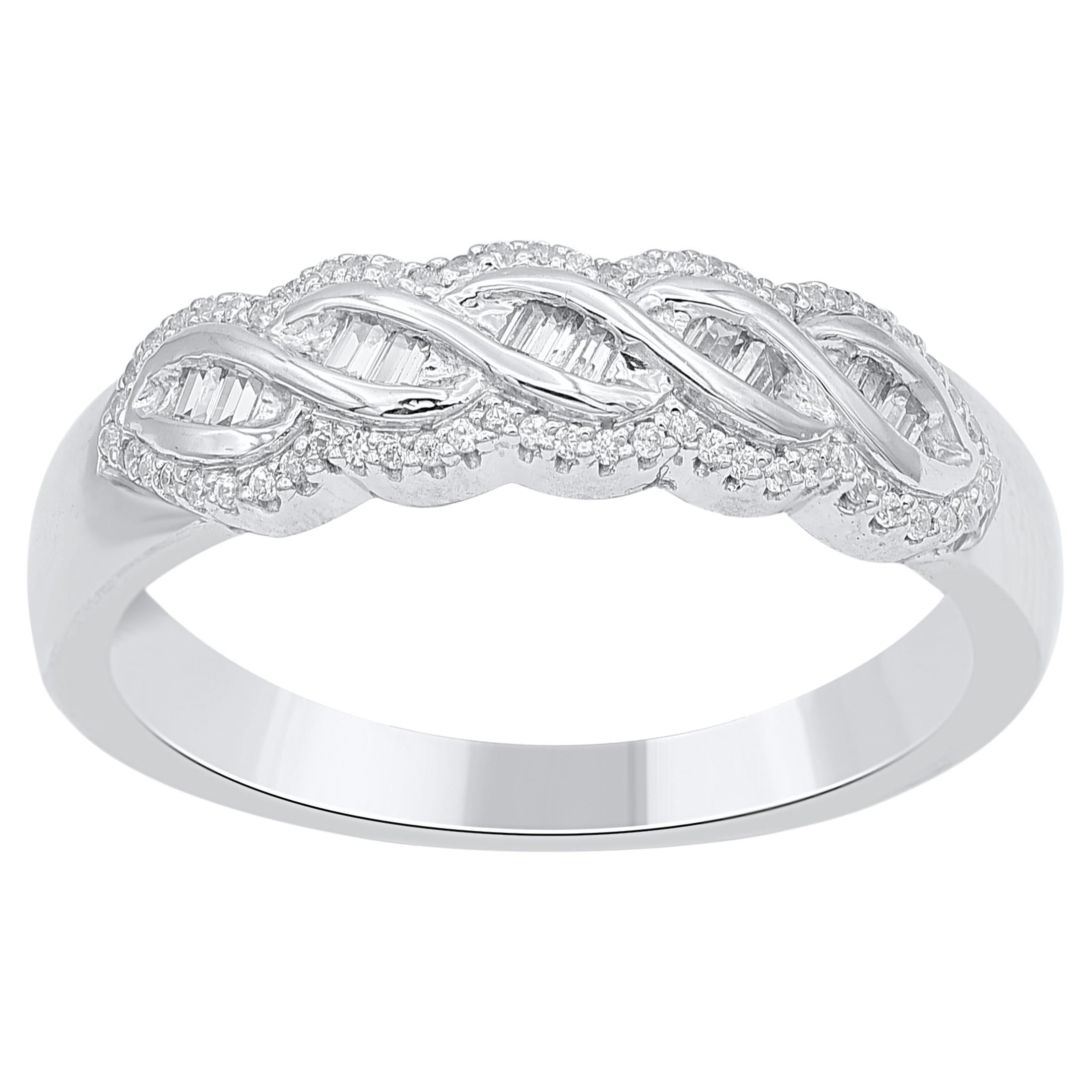 TJD 0.20 Carat Natural Round & Baguette Diamond 14 Karat Gold Wedding Band Ring (anneau de mariage en or 14 carats)