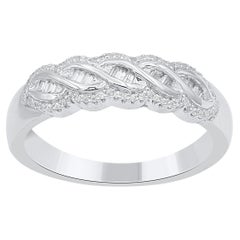 TJD 0.20 Carat Natural Round & Baguette Diamond 14 Karat Gold Wedding Band Ring (anneau de mariage en or 14 carats)