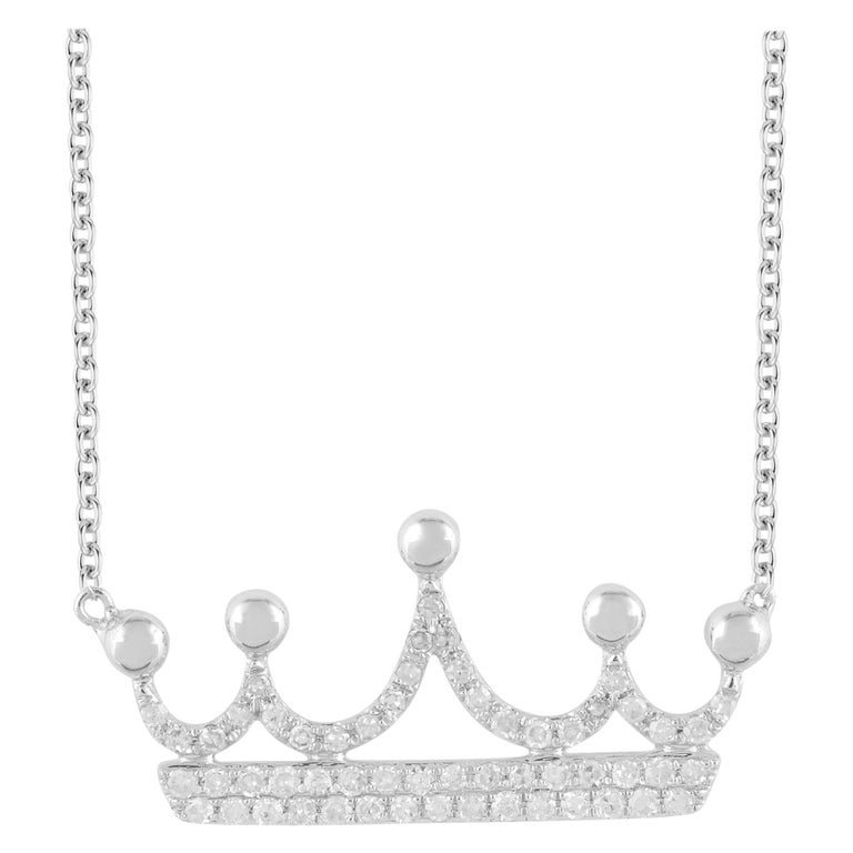 TJD 0.20Carat Diamond 14 K White Gold Charming Crown Necklace with 18