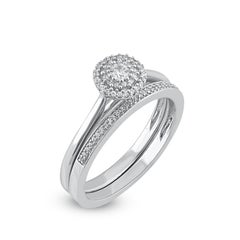TJD 0.20 Carat Natural Round Cut Diamond 14 Karat White Gold Bridal Ring Set