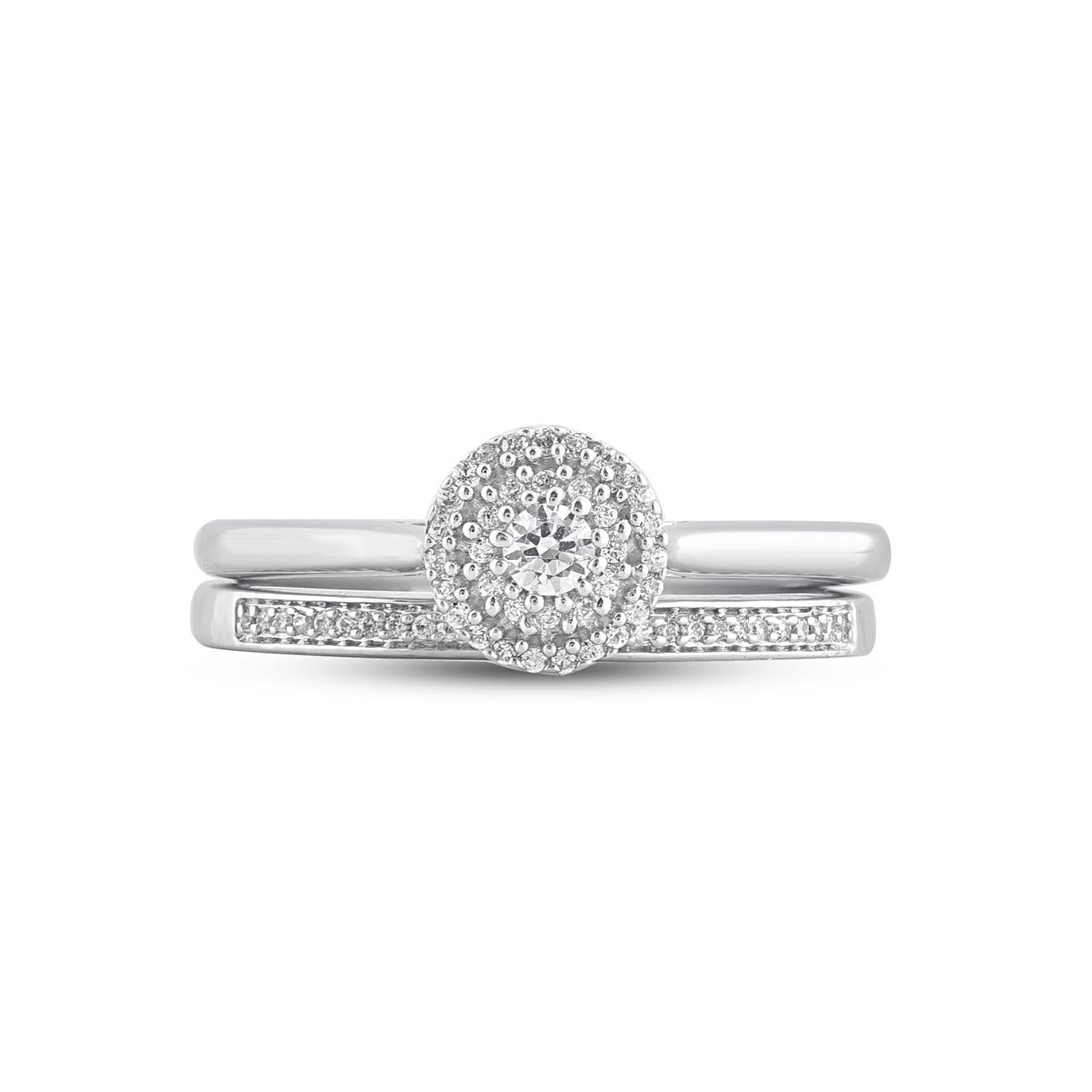 Contemporary TJD 0.20 Carat Natural Round Cut Diamond 14 Karat White Gold Bridal Ring Set For Sale